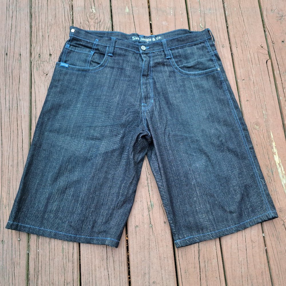 %Vintage Men's Five Jungle & Co Size 40 Men Baggy Black Jean Shorts / J3